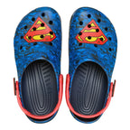 JMK OUTLET CROCS Superman Classic Clog in blue with iconic Superman logo, perfect for casual, comfortable wear.