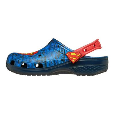 Unisex Crocs Superman Classic Clog by JMK, featuring a vibrant Superman design and comfortable, lightweight material.