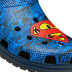 Unisex Crocs Superman Classic Clog in blue with Superman logo, perfect for casual wear and comfort.