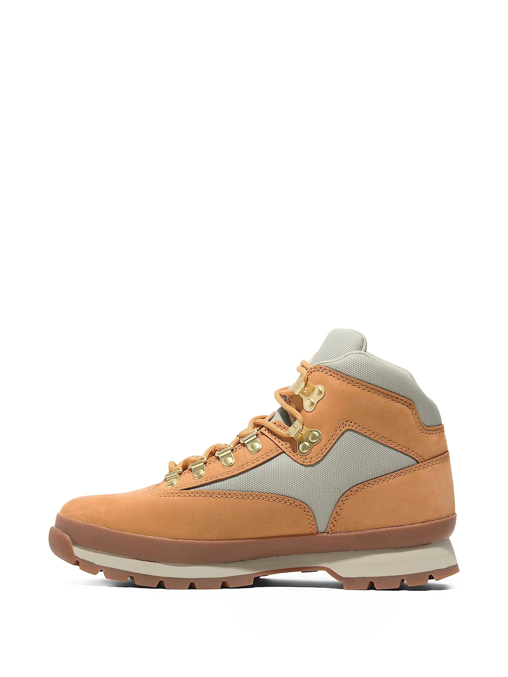 Timberland Euro Hiker Wheat Nubuck boots, featuring a rugged design and durable nubuck upper for urban exploration.