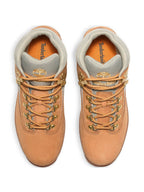 Timberland Euro Hiker Wheat Nubuck boots with rugged design and sturdy lacing, perfect for urban adventures.
