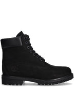 Timberland Premium 6 Inch boots in Jet Black, featuring a rugged urban design and durable construction.