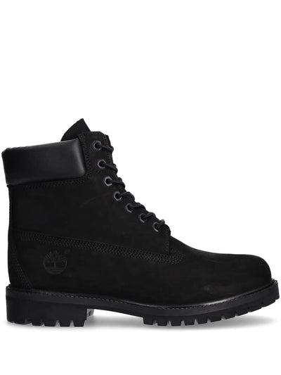 Timberland Premium 6 Inch boots in Jet Black, featuring a rugged urban design and durable construction.