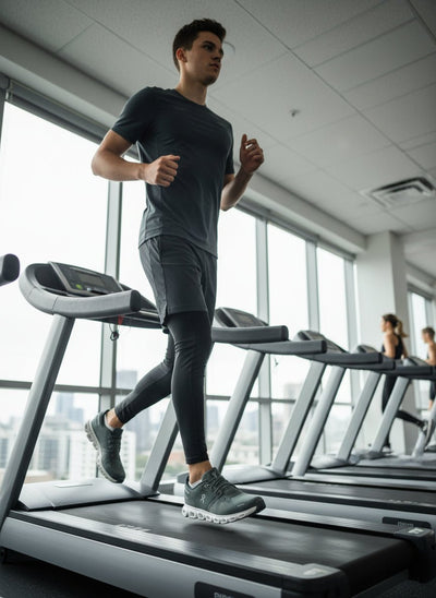 On Running Cloud 6 low-top sports sneakers in gray with cushioned sole and breathable mesh upper.