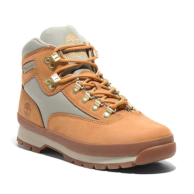 Timberland Euro Hiker Wheat Nubuck urban boots with sturdy design and classic lacing, perfect for outdoor adventures.