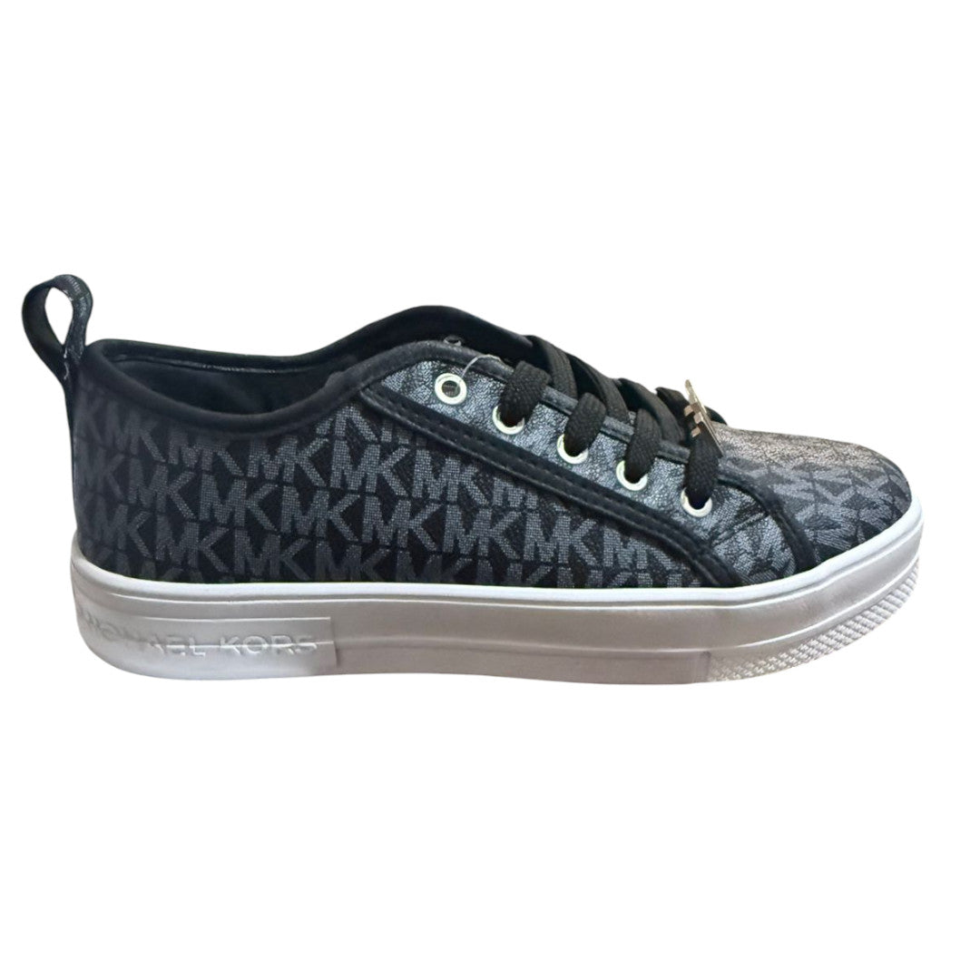 Unisex black and white casual sneakers from MK, featuring a sleek design and comfortable fit.