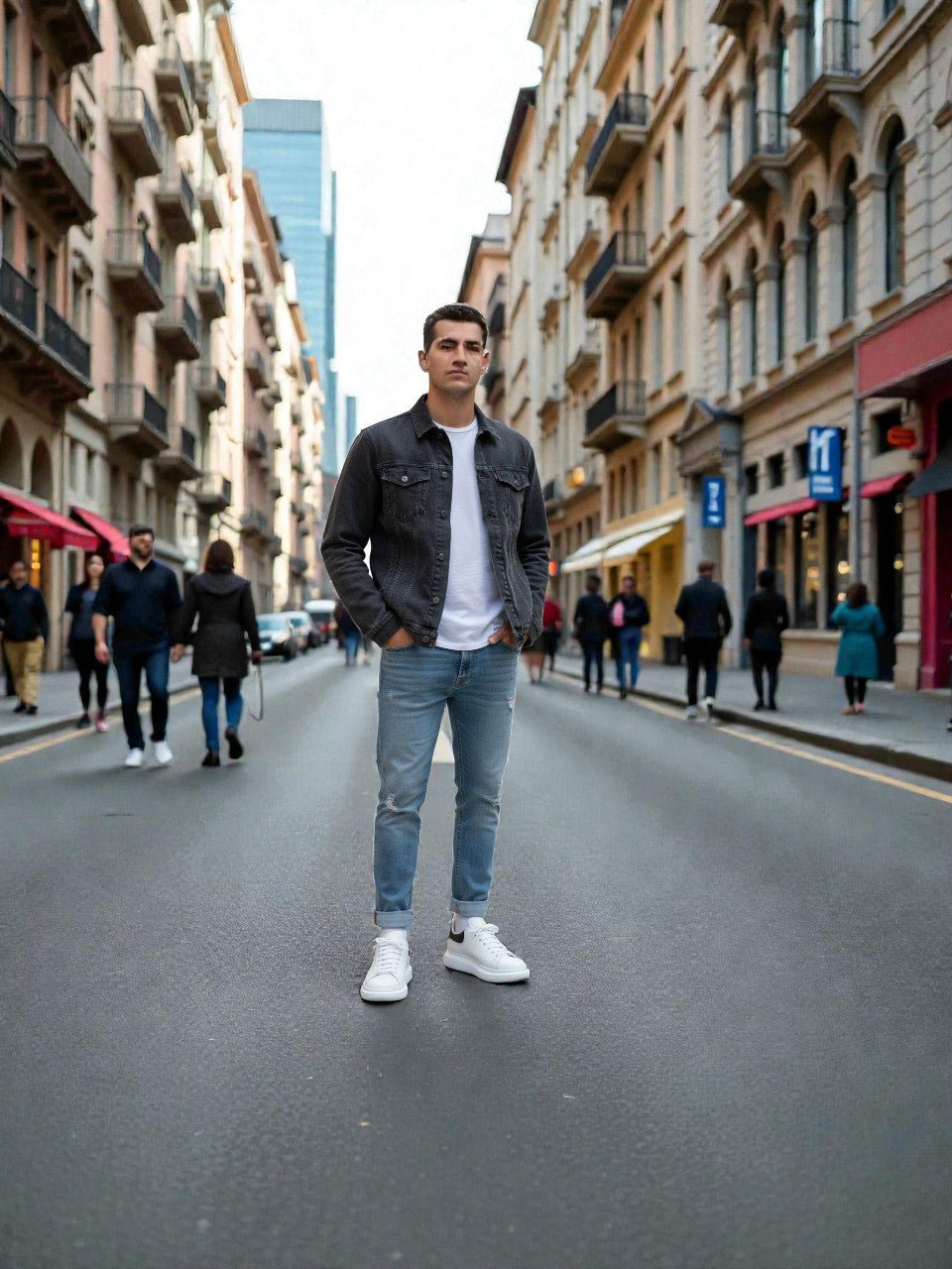 White and black Alexander McQueen-style sneakers with a sleek, modern design for casual wear.