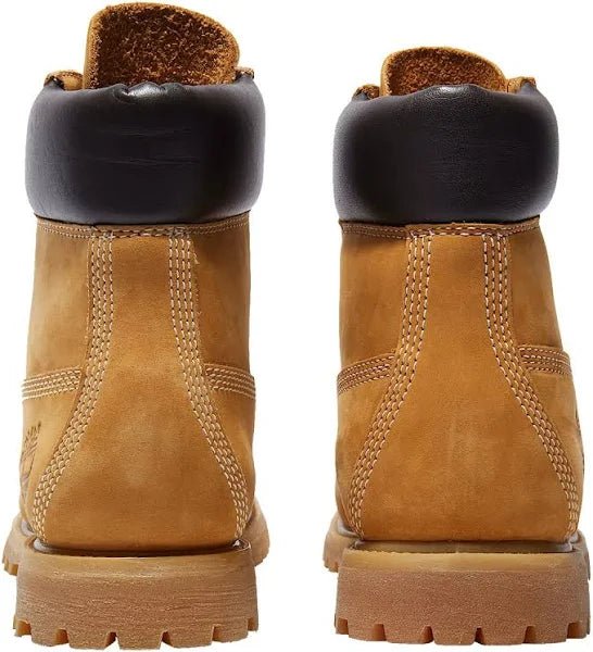 Timberland® Premium 6-Inch waterproof women's boots in brown with a rugged urban design and lace-up closure.