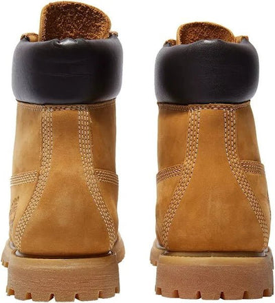 Timberland® Premium 6-Inch waterproof women's boots in brown with a rugged urban design and lace-up closure.