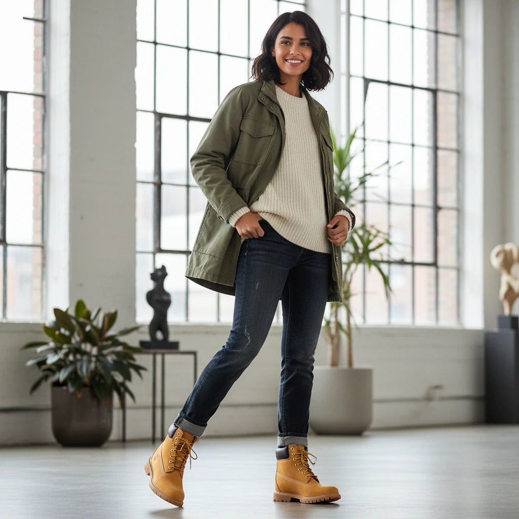 Timberland® Premium 6-Inch waterproof women’s boots in brown, featuring a classic urban design and sturdy construction.